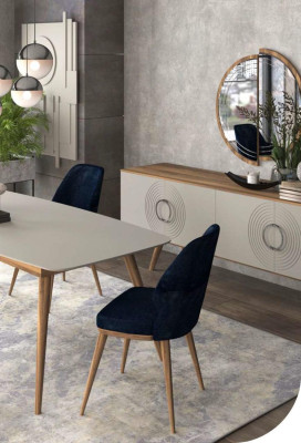 Gruppo di sedie di lusso con tavolo, mobili da sala da pranzo moderni con set da pranzo.