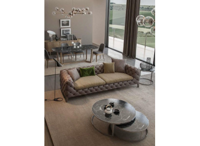 Chesterfield divano a 4 posti color grigio talpa Moderno Nuovo.