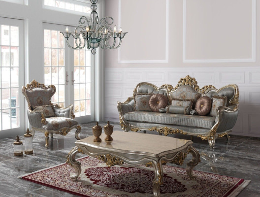 Divano imbottito Set di divani Divano a tre posti Poltrona in tessuto Blu.