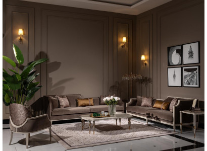 Divano 4 posti con tavolino da salotto in tessuto marrone 4 pezzi