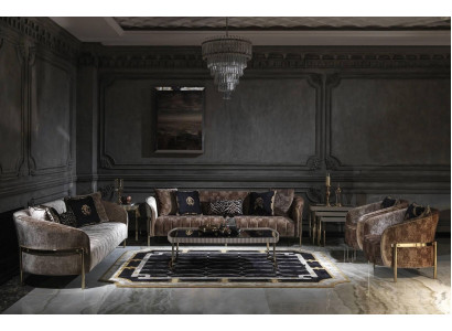 Grande set di divani Set di divani a tre posti Poltrona Beige Tessuto Tavoli 5 pezzi