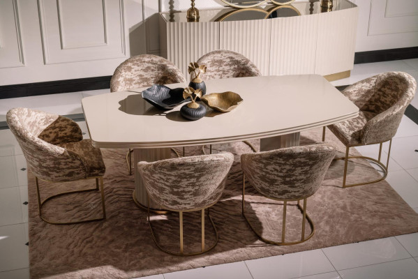 Gruppo da pranzo Angolo cottura Tavolo Sedie Set 9 pezzi Sala da pranzo Beige Legno Lusso