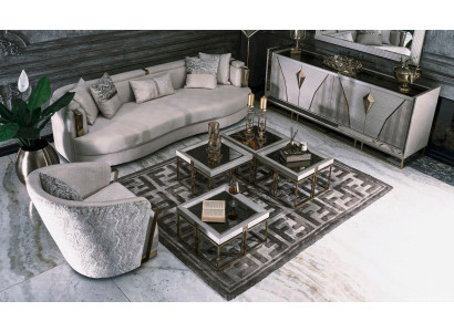 Gruppo soggiorno divani divano in tessuto poltrona tavolini da caffè set 6 pezzi grigio