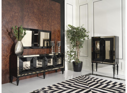 Sideboard completo Specchio Mobile bar Nero Legno Credenza Cabinet