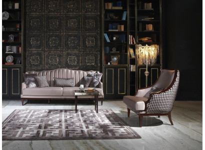 Salotto quattro posti poltrona tavolino tessuto divano grigio imbottito