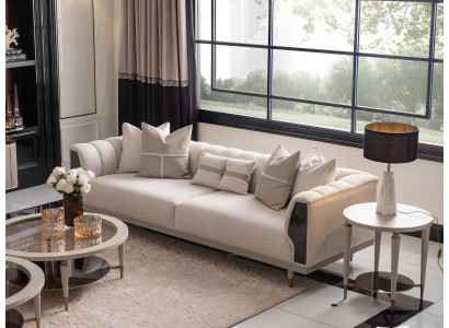 Divano a tre posti, tavolini da caffè a tre posti in tessuto beige - Set di 3 pezzi.