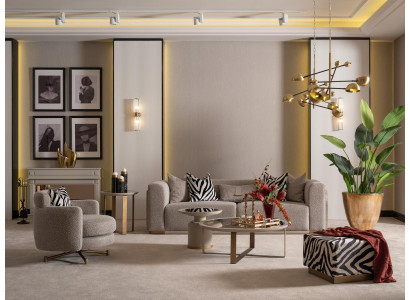 Divano a 4 posti, poltrona, divano in tessuto, divano imbottito grigio, set 3 pezzi