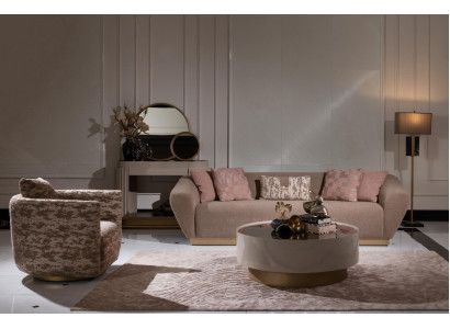 Divano in tessuto Set divano 3 posti Poltrona Tavolino in tessuto beige 3 pezzi