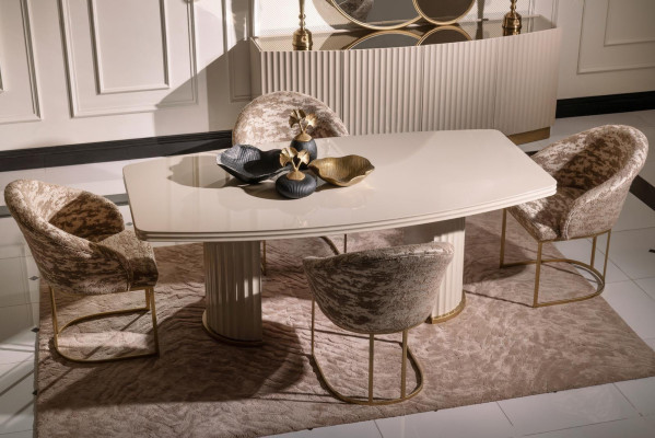 Gruppo da pranzo angolo cena tavolo sedie set 7 pezzi sala da pranzo beige legno design