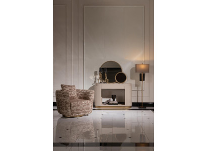 Set soggiorno poltrona, comodino, specchio in tessuto beige, legno, relax 3 pezzi  Set soggiorno poltrona, comodino, specchio in tessuto beige, legno, relax 3 pezzi