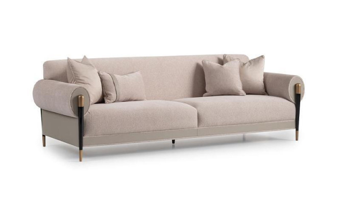 Divano in tessuto a tre posti, divano a 3 posti, divano imbottito dal design moderno beige nuovo.