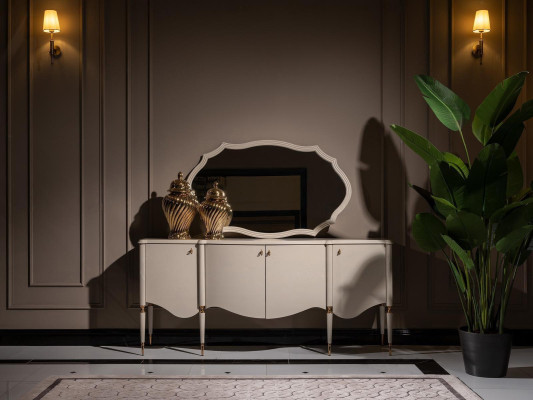 Gruppo credenza con specchio mobiletto armadio in legno beige set di comodini