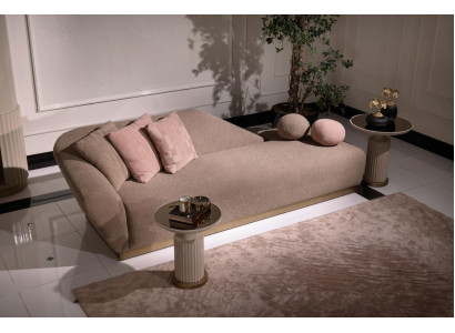 Chaise longue, lettino reclinabile, poltrona sdraio, divano beige moderno in tessuto imbottito