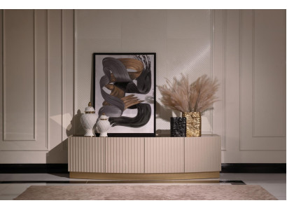 Mobiletto Vetrina Mobile in Legno Beige per Soggiorno