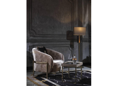 Set da soggiorno completo: poltrona, tavolino, poltrona con schienale alto in tessuto beige