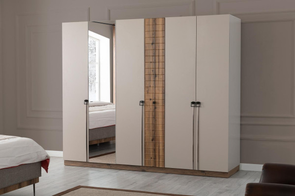 Camera da letto Moderno set Tessile Letto matrimoniale Legno Armadio 4 pezzi