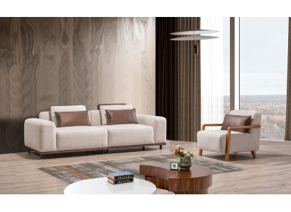 Soggiorno beige Set divano esclusivo Poltrona tessile a 2 posti Arredamento imbottito  "Salotto beige Set divano esclusivo Poltrona tessile a 2 posti Arredamento imbottito"