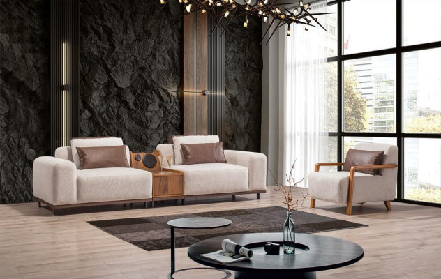 Divano esclusivo color beige a due posti per il soggiorno, moderno divano a due posti