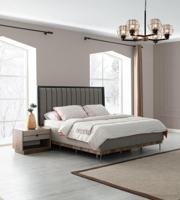 Set da camera da letto grigio Lussuoso letto 2 comodini Set elegante
