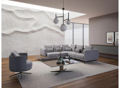 Nuovo set di lusso in tessuto per divano a L, arredamento per il soggiorno con tavolino.