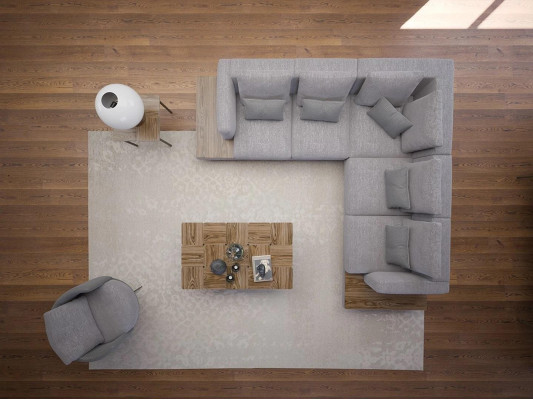 Nuovo set di lusso in tessuto per divano a L, arredamento per il soggiorno con tavolino.