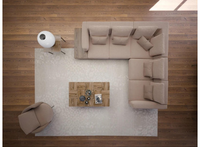 Set da soggiorno design con divano a L e tavolino.