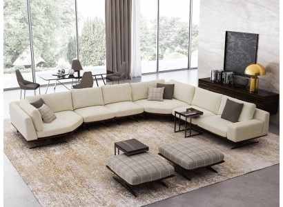 Set soggiorno 5 pezzi divano ad angolo a forma di L 2x sgabelli arredamento design 2x tavolini.