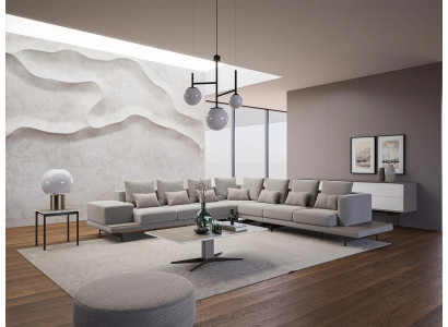 Soggiorno grigio mobili imbottiti divano angolare a L tavolino da caffè tavolino.