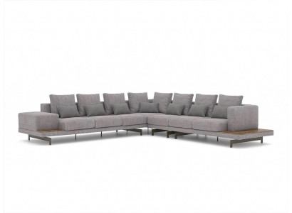 Set da soggiorno 3 pezzi Grigio Divano angolare a forma di L Tavolino in legno Tavolino di design