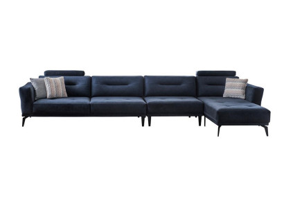 Soggiorno massiccio a forma di L, divano angolare blu scuro design moderno di lusso.   Salotto massiccio a forma di L, divano angolare blu scuro dal design moderno di lusso.