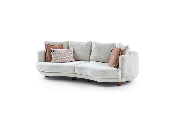 Divano moderno a 3 posti per soggiorno di design in stile lussuoso in tessuto bianco unito.