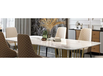 Tavoli di lusso Tavolo da pranzo in metallo Tavolo da pranzo moderno in acciaio inox dorato.  Tavoli di lusso Tavolo da pranzo in metallo Tavolo da pranzo moderno in acciaio inox dorato.