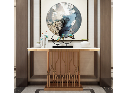 Tavolo console di lusso moderno in legno dorato.