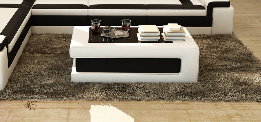 Tavolino design imbottito per soggiorno moderno con divano.  