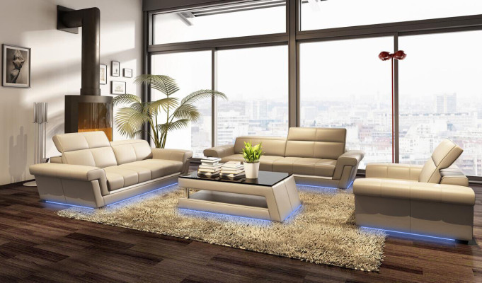 Set di divani imbottiti in pelle con set di divani - combinazione 3+2+1