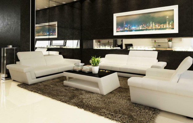 Set di divani imbottiti in pelle con set di divani - combinazione 3+2+1