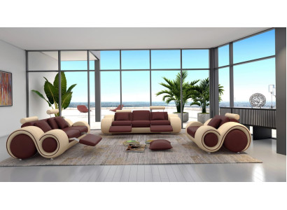 Design del set di imbottitura per soggiorno, divano in pelle, divanetto.