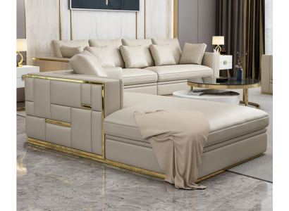 Set di mobili di lusso con design di divano in pelle imbottito.