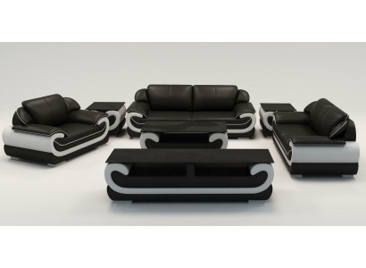 Set di divani classici in pelle con imbottitura, completo di 3 posti, 2 posti e 1 posto.