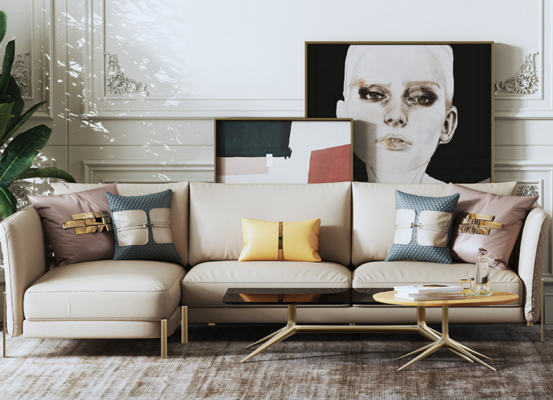 Set di divani di design Divano angolare con pouf Imbottito Sofà da salotto