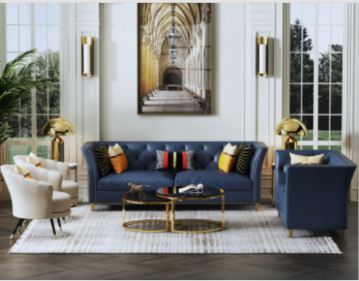 Moderno set di divani Chesterfield in pelle con 3 posti + 2 posti.