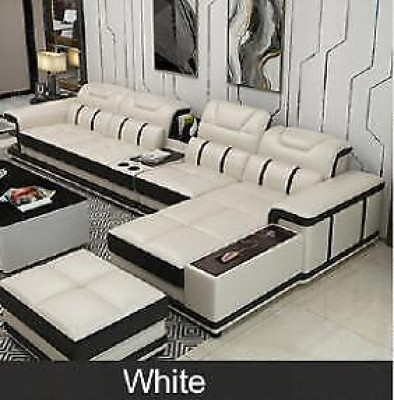 Sofà angolare in pelle sintetica a L per soggiorno con design a 9 posti.