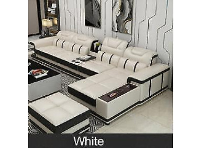 Sofà angolare in pelle sintetica a L per soggiorno con design a 9 posti.