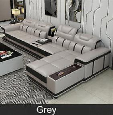 Sofà angolare in pelle sintetica a L per soggiorno con design a 9 posti.