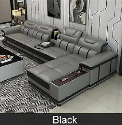 Sofà angolare in pelle sintetica a L per soggiorno con design a 9 posti.