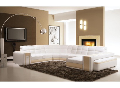 Design angoli Grande divano angolare imbottito in pelle con divano insieme XXL.