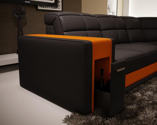 Design angoli Grande divano angolare imbottito in pelle con divano insieme XXL.