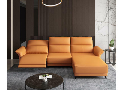 Divano ad angolo moderno a L con sedute relax di lusso, arredamento per soggiorno.