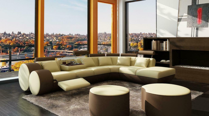 XXL divano angolare multifunzionale in pelle grande moderno