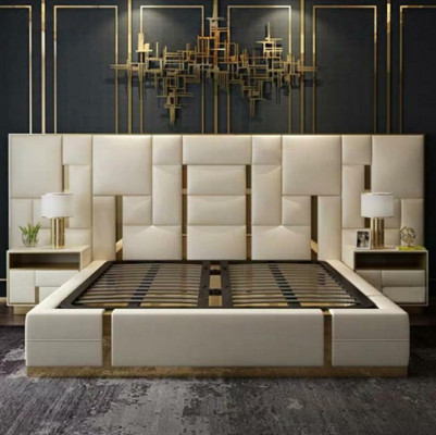 Letto Imbottito Design di Lusso in Legno Letti Matrimoniali Albergo Camera da Letto